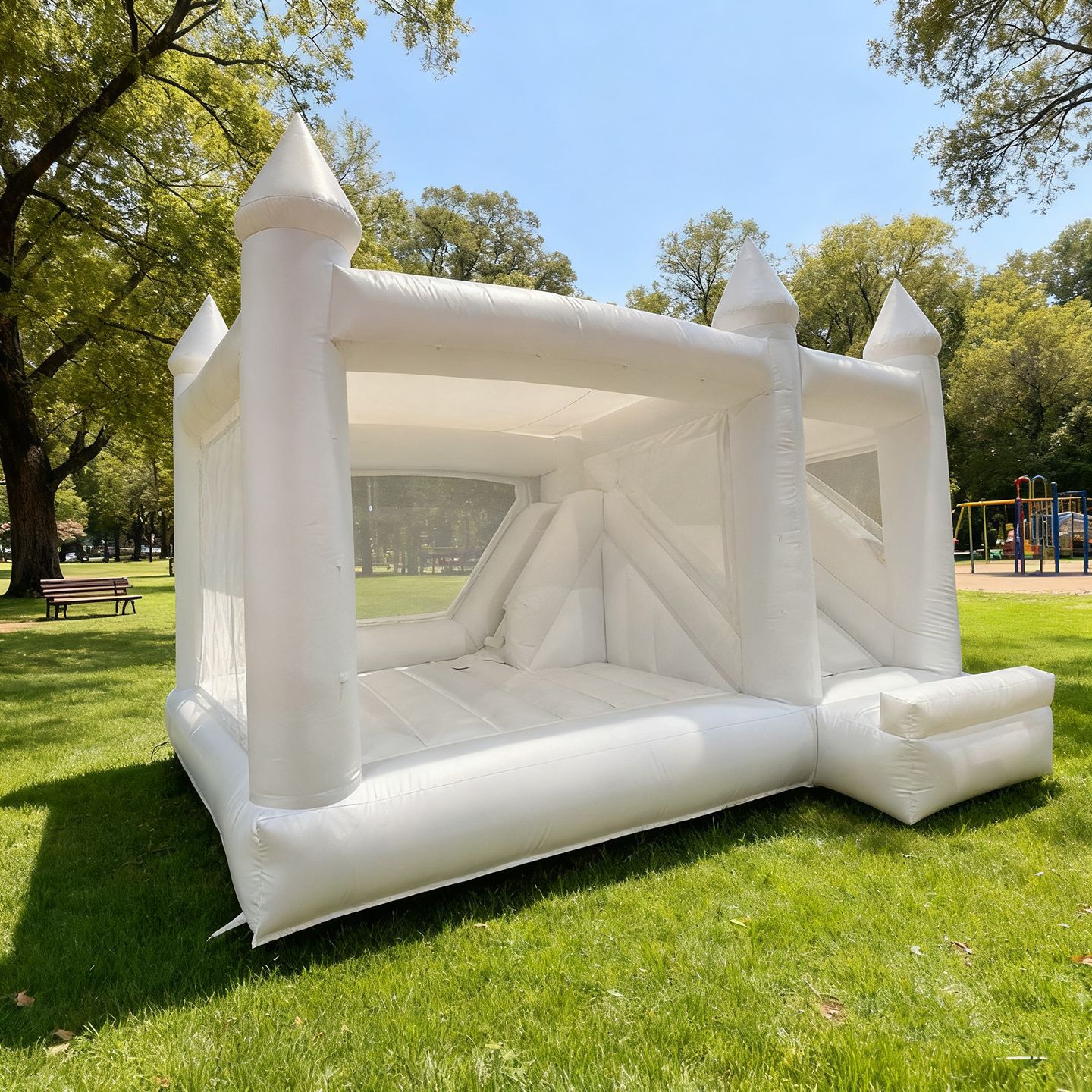 Trampolín blanco infláble boda castillo trampolín de boda europea y americana fotografía al aire libre propuesta de boda