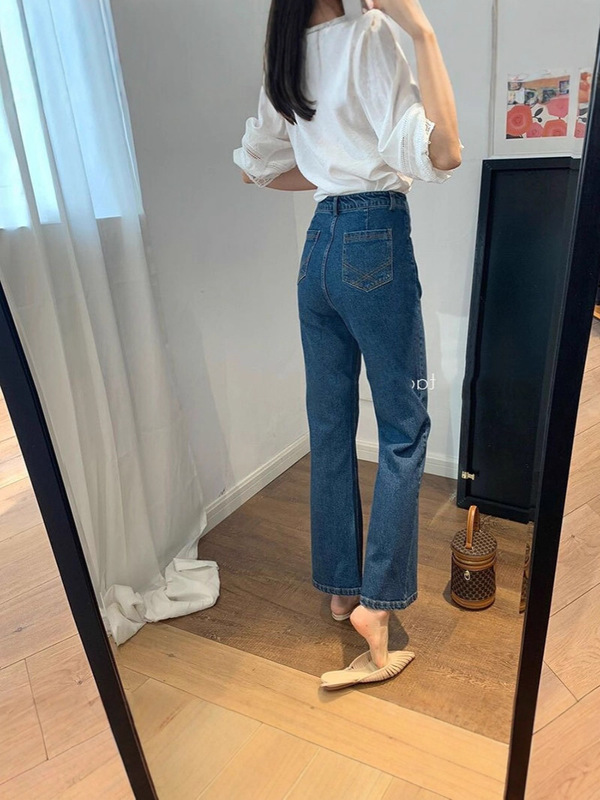 哥家商场同款女装2025春夏季复古微喇叭牛仔裤女秋设计感高腰百搭|undefined