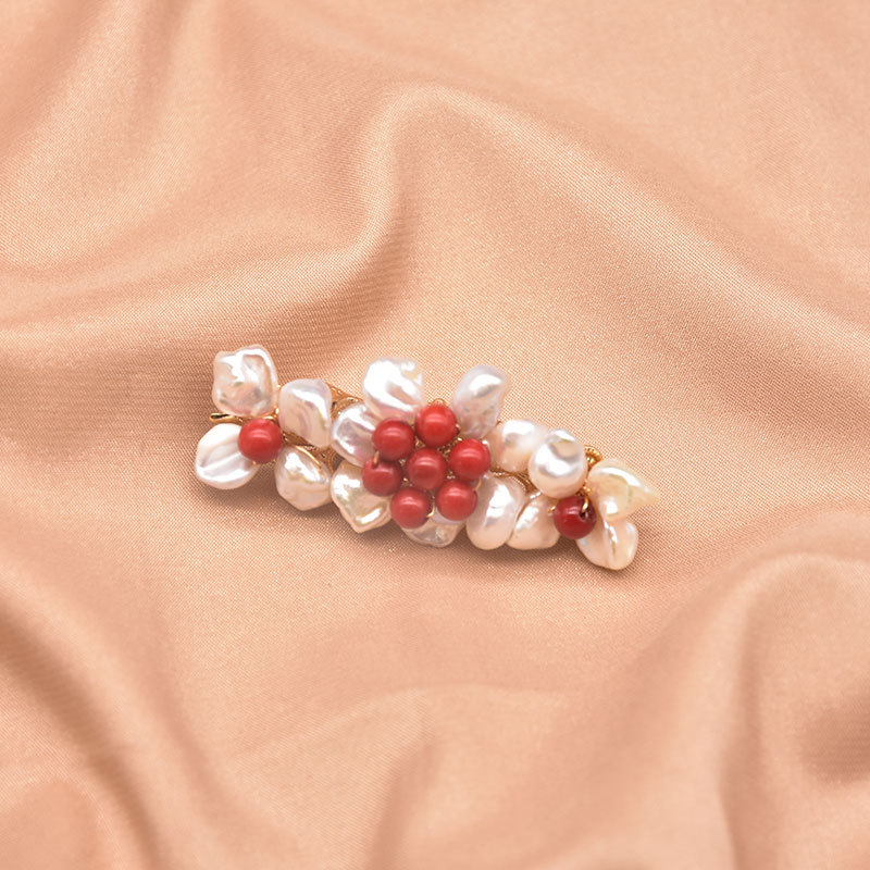 XlentAg Natural Pearl Sea Clipper de cabello de bambú flor simple retro elegante hecha a mano accesorios para el cabello