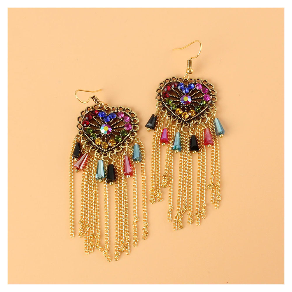 Boucles D&#39;oreilles De Style Ethnique En Forme De Coeur En Forme De Diamant Avec Pompon En Gros Bijoux Nihaojewelry display picture 4