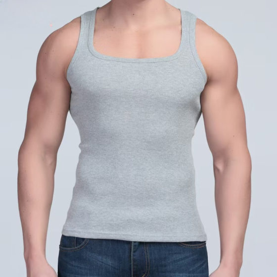 2024 New American Retro Sports Fitness Outer Wear Men's Solid Color Base Knitted Vest for Young Men in Summer