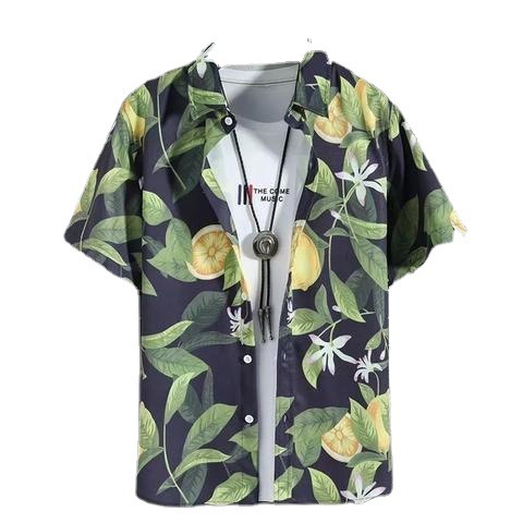 Camisa de moda de verano popular de moda juvenil de media manga elegante de Harajuku nuevo flojo artístico a juego para hombres
