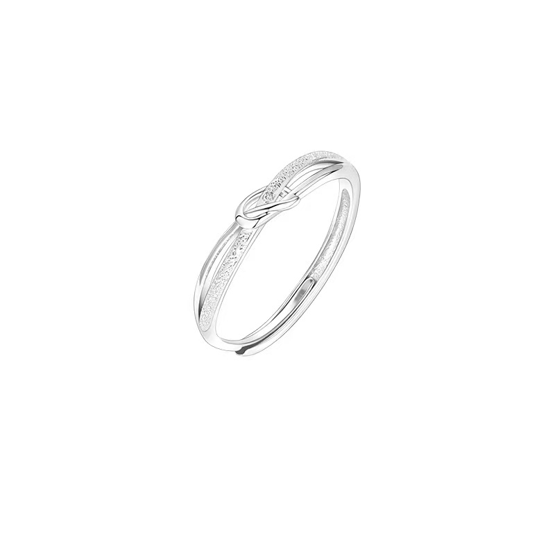 Fangxing S999 Pure Knotted Ring For Women, Niche Design, High-end Luxury, Open Index Finger Ring, Full Silver Band_voghion.com