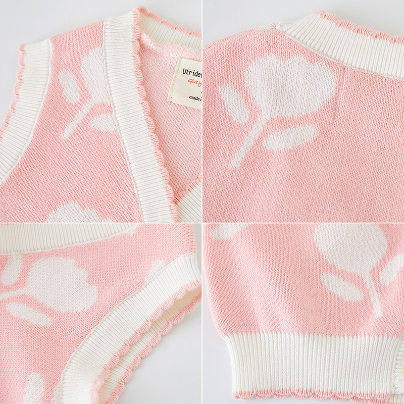 Ropa para niños flor jacquard suéter para niños pequeños y medianos chaleco chaleco suéter sin mangas rebeca de punto para niñas cabello de una pieza
