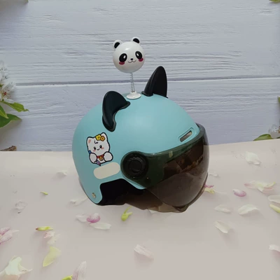 3C certification 7-15 years old electric car motorcycle children's helmet cute cartoon anti-fall summer adjustable helmet (Motosiklet kaskı (dəbilqə)) - writing-cat-light-blue-black-short-black-cat-ears-white-bear-7-15-years-old