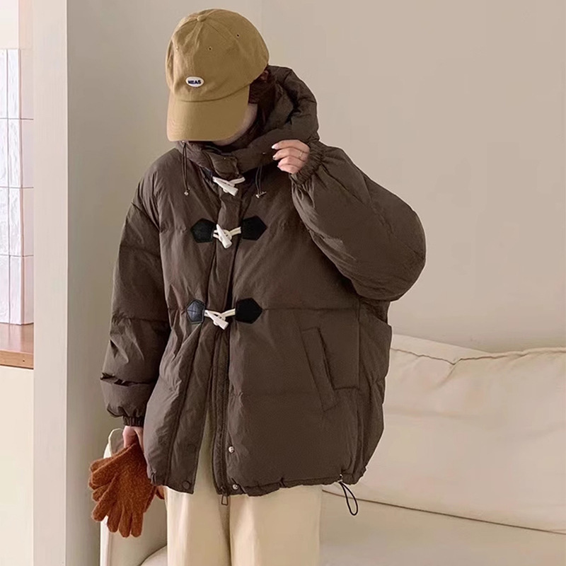 Horn Button Short down Jacket Women's Winter New Thickened Loose Candy Color Leather Label Student Warm Jacket
