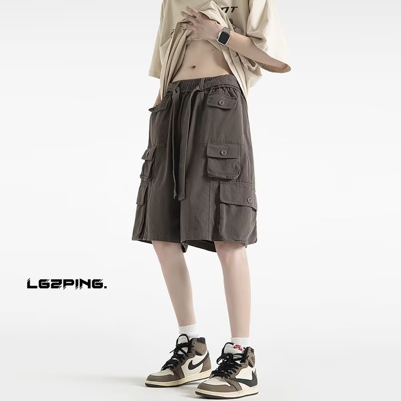 Japanese Style Retro American Style Tooling Shorts Men's Summer Loose plus size Thin Casual Pants Trendy Brand Five-point Pants