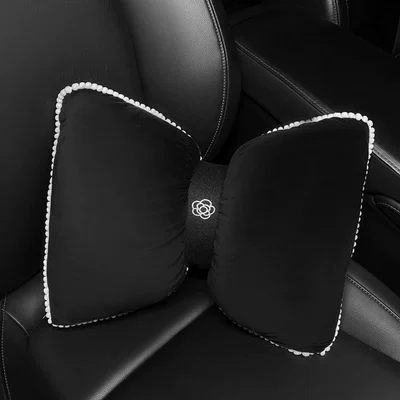 Car Interior elegant bow Camellia Headrest - plush-camellia-lumbar-support