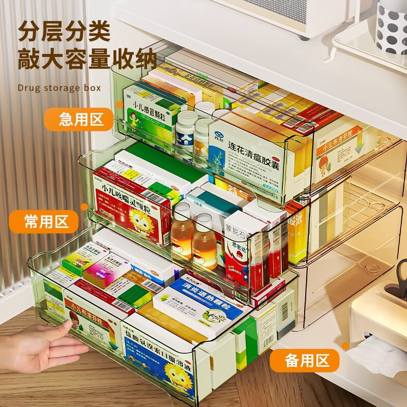 便捷透明药箱药品收纳盒抽屉式药物收纳柜家用大容量医药箱大号家|undefined