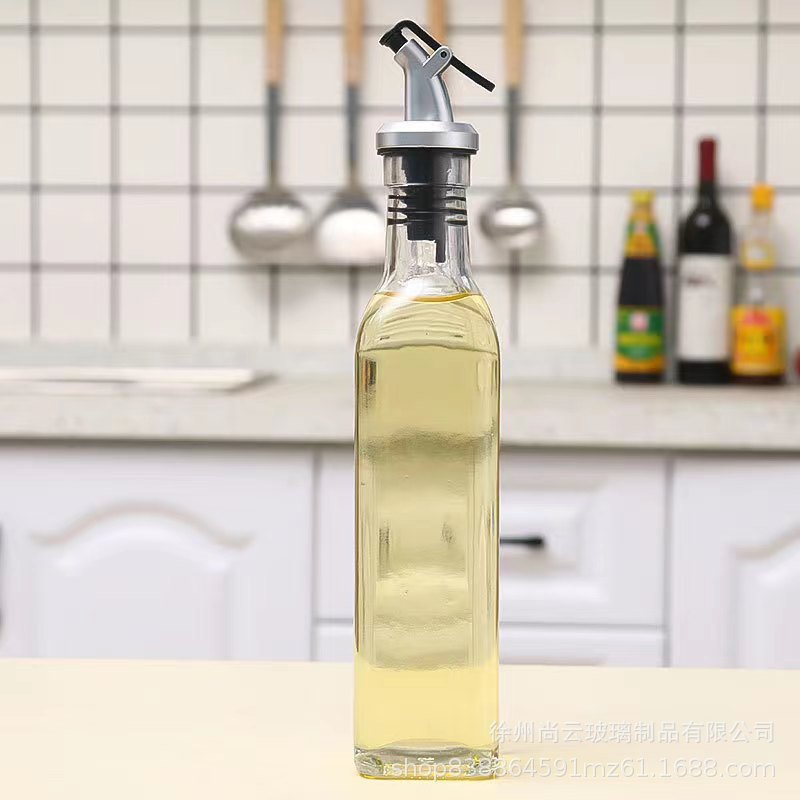 Botella de aceite de vidrio cuadrada a prueba de fugas de cocina grande botella de aceite de vinagre botella de vino botella de spray con marco de hierro