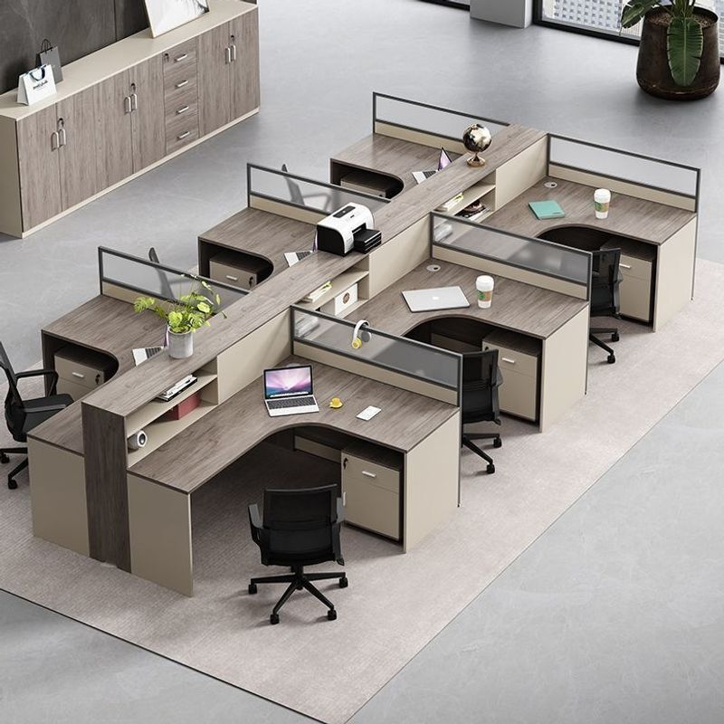 Staff office desk and chair combination, cross-shaped, for 4 or 6 people, with financial screens, simple and modern
