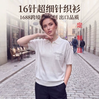 欧美跨境今年流行漂亮的2026针织大码胖MM女装衬衫领短袖针织衫