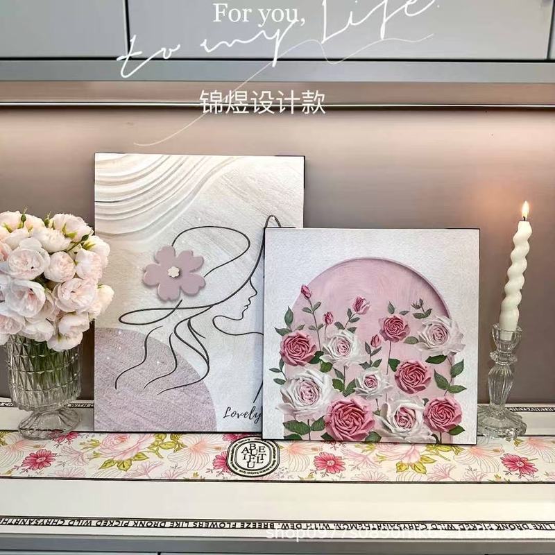奶油ins床头餐厅客厅卧室抽象人物挂画装饰画原木玫瑰床头装饰画|undefined