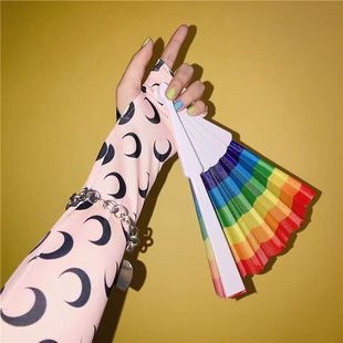 Rainbow Fan Folding Fan Easy to Carry Dance Fan Summer Large New Fan Fan