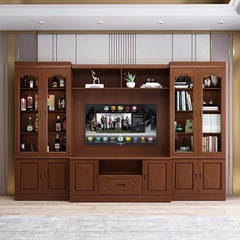 TV background cabinet with bookcase combination cabinet solid wood 2.4m3 3.8m large living room floor-standing video wall large capacity