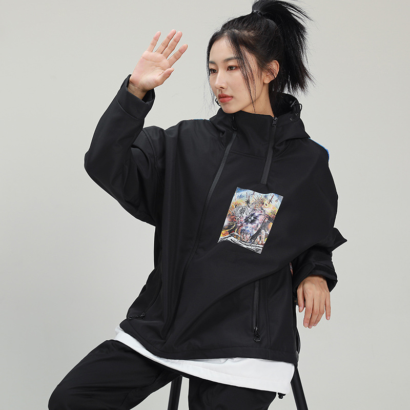 Jauna pāra slēpošanas kostīms sniega uzvalks foršs slēpošanas džemperis ar rāvējslēdzēju_voghion.com