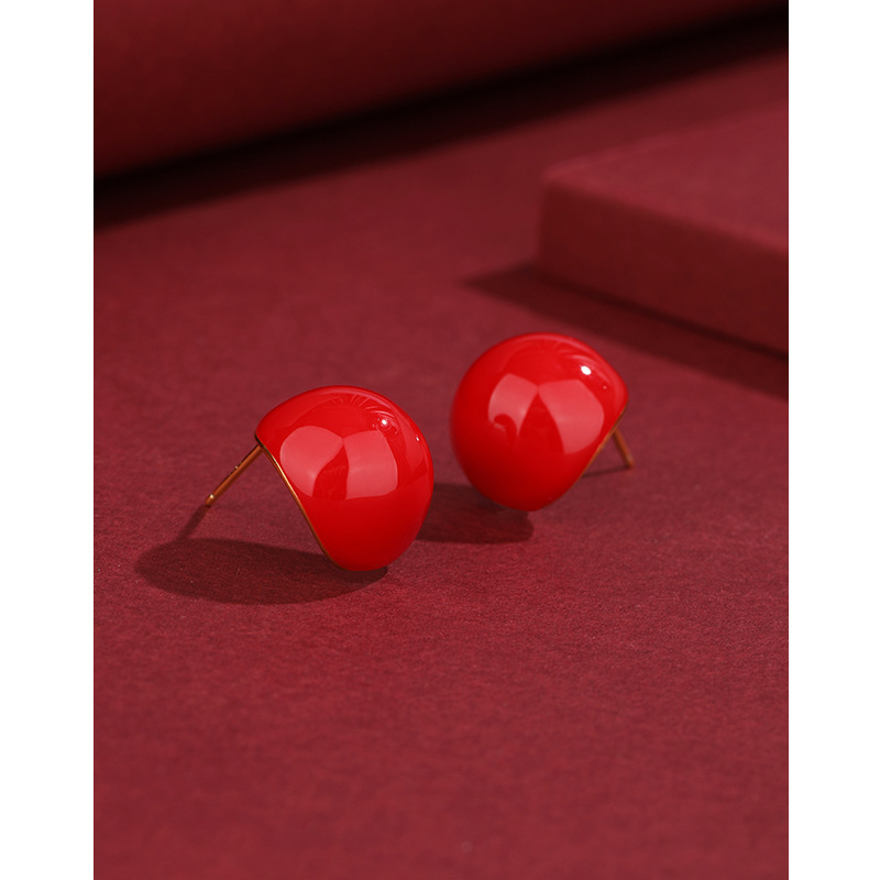 Pendientes retro franceses diseño de nicho femenino rojo goteo pendientes de frijol 925 pendientes de plata esterlina de alto grado transfronterizo