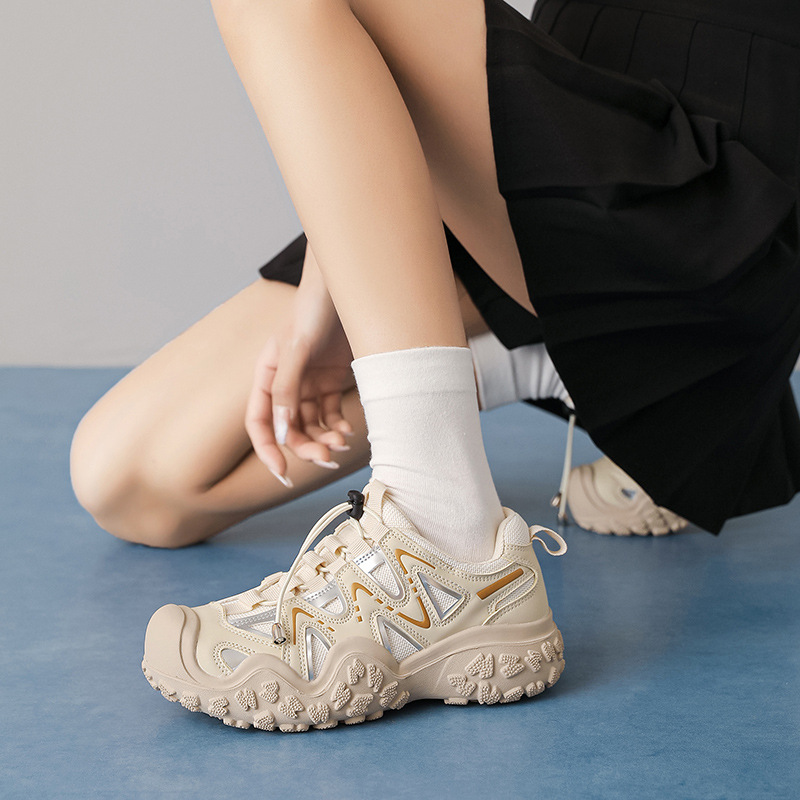 Augu Shi Deng zapatos de base gruesa para padres y mujeres 2026 nuevos zapatos deportivos de senderismo de lana de primavera zapatos de correr casuales ligeros