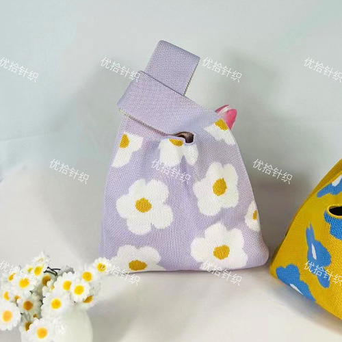 新款针织包伴手礼袋手提包韩版百搭休闲编织少女爱心手拎包潮包