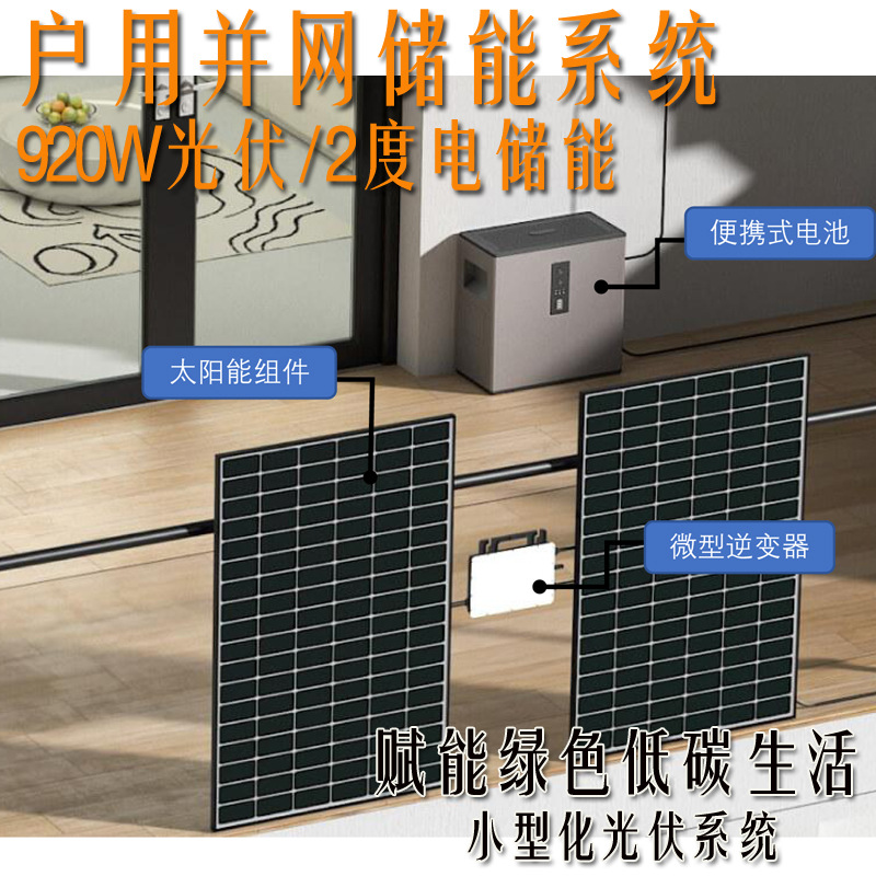阳台光伏2块太阳能板2度电储能系统模块安装远程控制移动电源