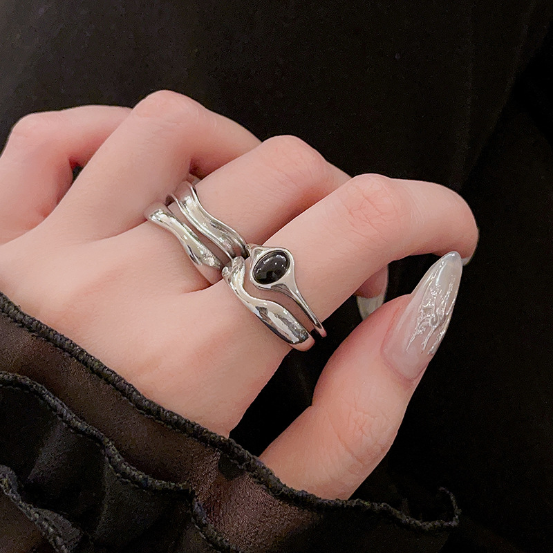 Black retro small design brand fashionable ring