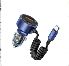 Mini Super Fast Charger — Mobil şarj cihazları - toocki-haoran-60w-aluminum-gold-transparent-car-charger-actype-c-cable-blue