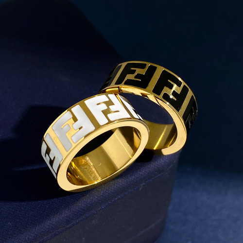 Fengjia Double F Letter Black and White Oil-Drop 22 New European and American Style Couple Rings Fashionable Simple Titanium Steel Ring Set
