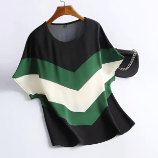 Foreign Trade Cross-Border 2025 Summer New Ice Silk Positioning Printed T-Shirt Loose Belly-Covering Large Size Bottoming Shirt Top for Women