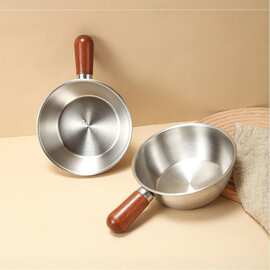 跨境不锈钢小奶锅胡桃木手柄一人食锅泡面锅沙拉料理打蛋碗热油锅