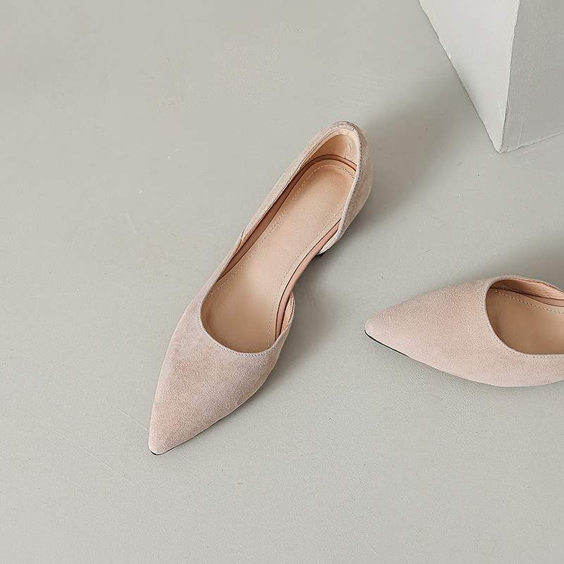 So Pretty~genuine Leather French Literary Side Empty Slimming Look Pointed Toe Shallow Mouth Flats Shoes for Women 2024 Spring New Style