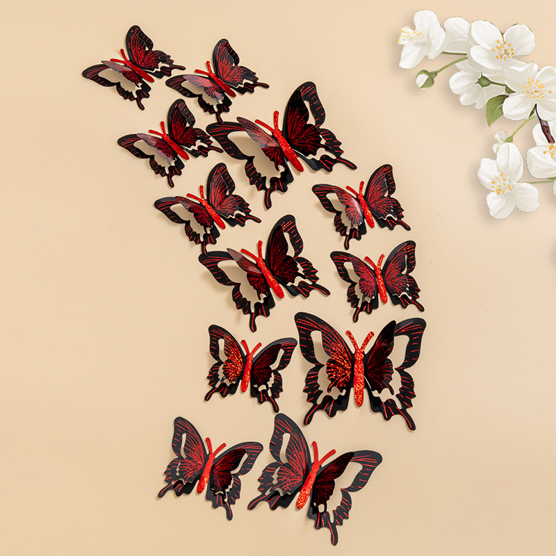 Simulación tridimensional 3D color bronceado mariposa decoración de pared sentido avanzado diseño de fiesta de boda accesorios de pegatina de pared de PVC