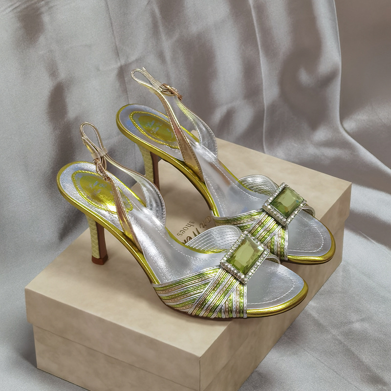 Medieval Rhinestone Gem Sandals for Women 2023 Summer New Style Fish Mouth Color Matching High Heels Elegant Accessible Luxury Sandals and Slippers