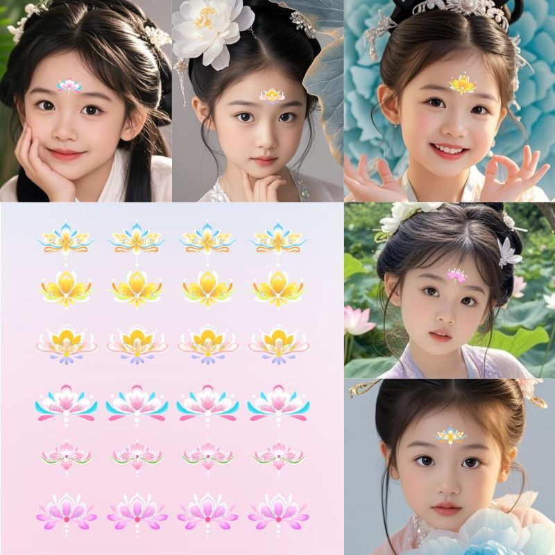 Ancient Style Flower Eyebrow Stickers, Facial Painting, Dunhuang Flower Pattern, Han Dynasty Costume, Girl Beauty Tattoo Stickers Ancient Style Flower Eyebrow Stickers, Facial Painting, Dunhuang Flower Pattern, Han Dynasty Costume, Girl Beauty Tattoo Stickers