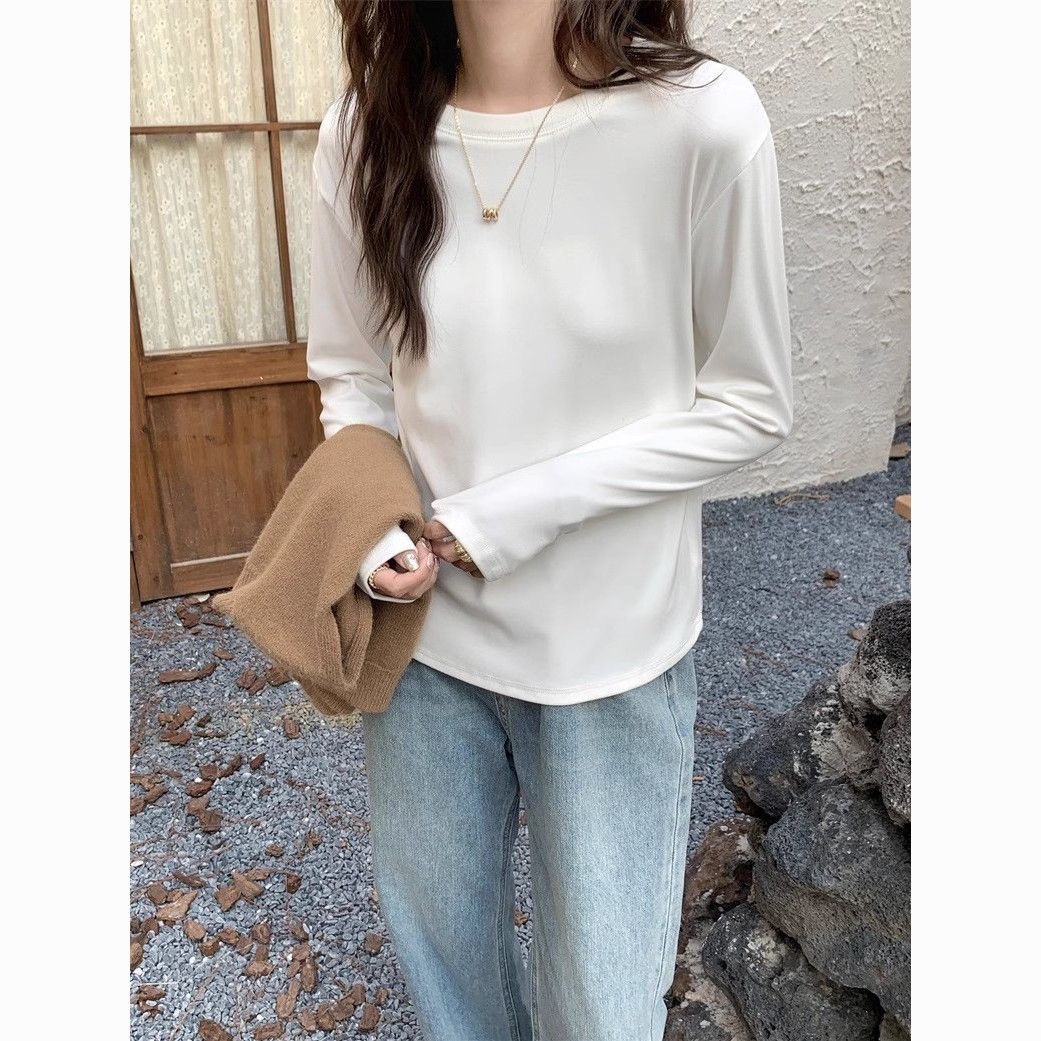 Camiseta de base negra de cuello de media altura de terciopelo femenino otoño y invierno nuevo estilo coreano grueso camiseta de manga larga de terciopelo de doble cara image 4