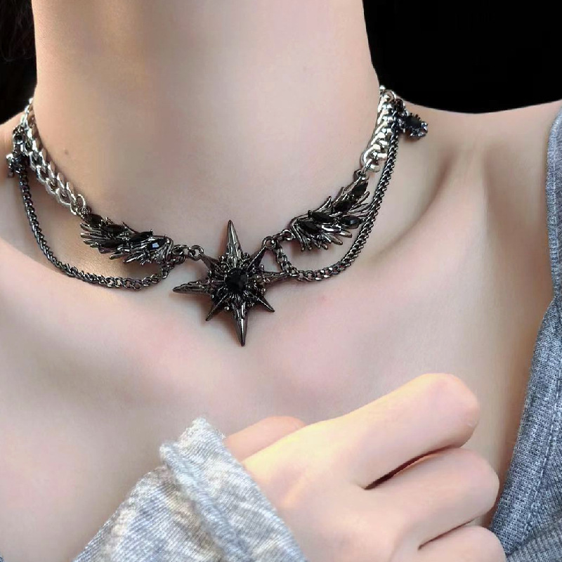 Artificial Crystal Inlay Material Hip-Hop Retro Cool Style Geometric Star Artificial Crystal Alloy Choker Wholesale