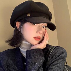 英伦风黑色贝雷帽女2025年秋冬季百搭帽子大头围显脸小报童八角帽