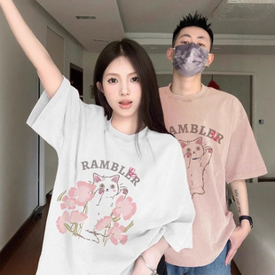 Summer Pure Cotton Short-Sleeved T-Shirt Couple Wear Lazy Style Loose Niche Design Tops for Men and Women Student Trendy Brand Class Uniforms