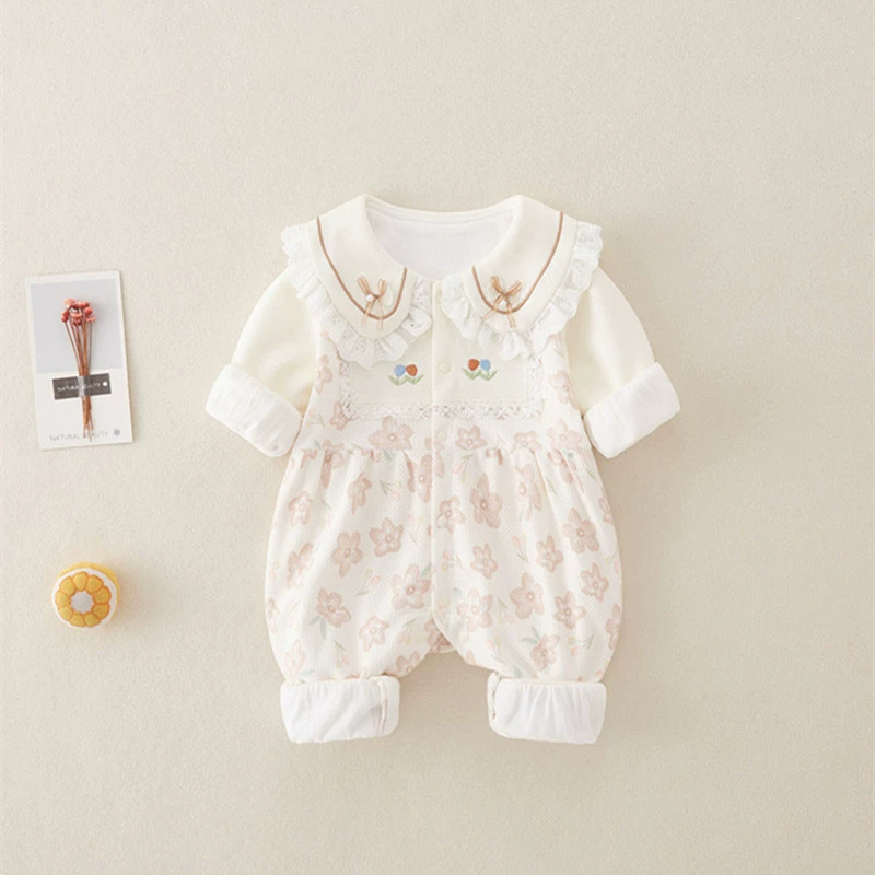 Children's spring overall for new born girl's, double-layer demi-season jacket, bodysuit for princess