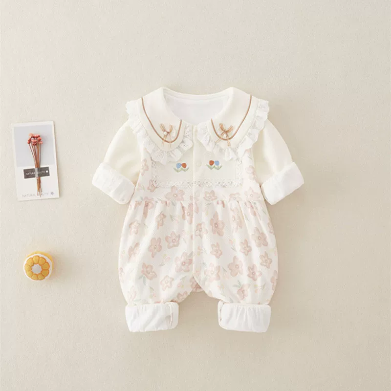 Children's spring overall for new born girl's, double-layer demi-season jacket, bodysuit for princess