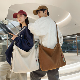 Simple Large Capacity Tote Bag Corduroy Messenger Bag Men's Couple Shoulder Bag College Student School Bag Computer Bag