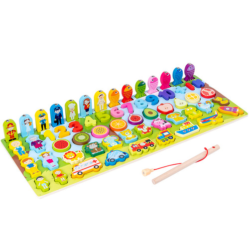 Factory direct sales character cognitive shape matching building blocks toy animal transportation fruit digital fishing logarithm board