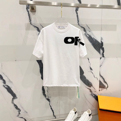 Off 2025夏新作OW前後幅クリエイティブアルファベットロゴプリント丸襟半袖tシャツ男女モデル