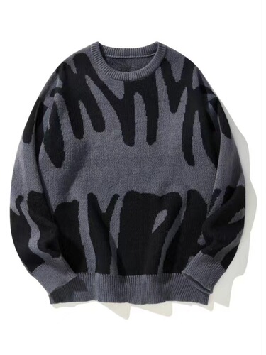 New European and American-style retro loose contrast-color crewneck women's sweater—vintage, laid-back, loose-fitting, trendy, and a hot-selling knit for couples.