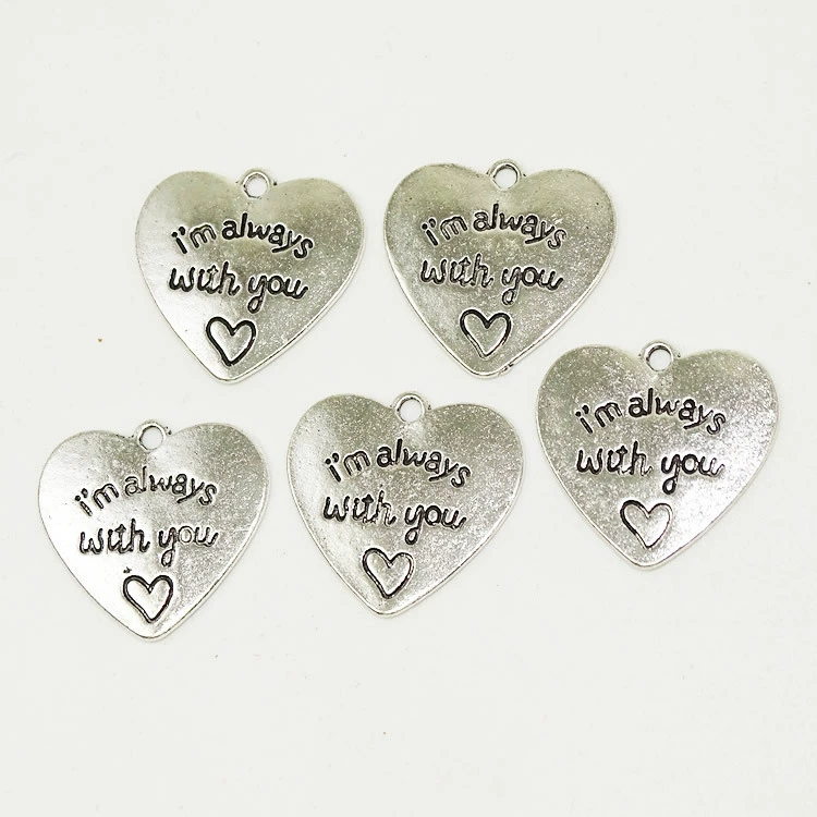 Подвеска DIY сердечная из сплава 19×20 мм, гравировка «i'm always with you»