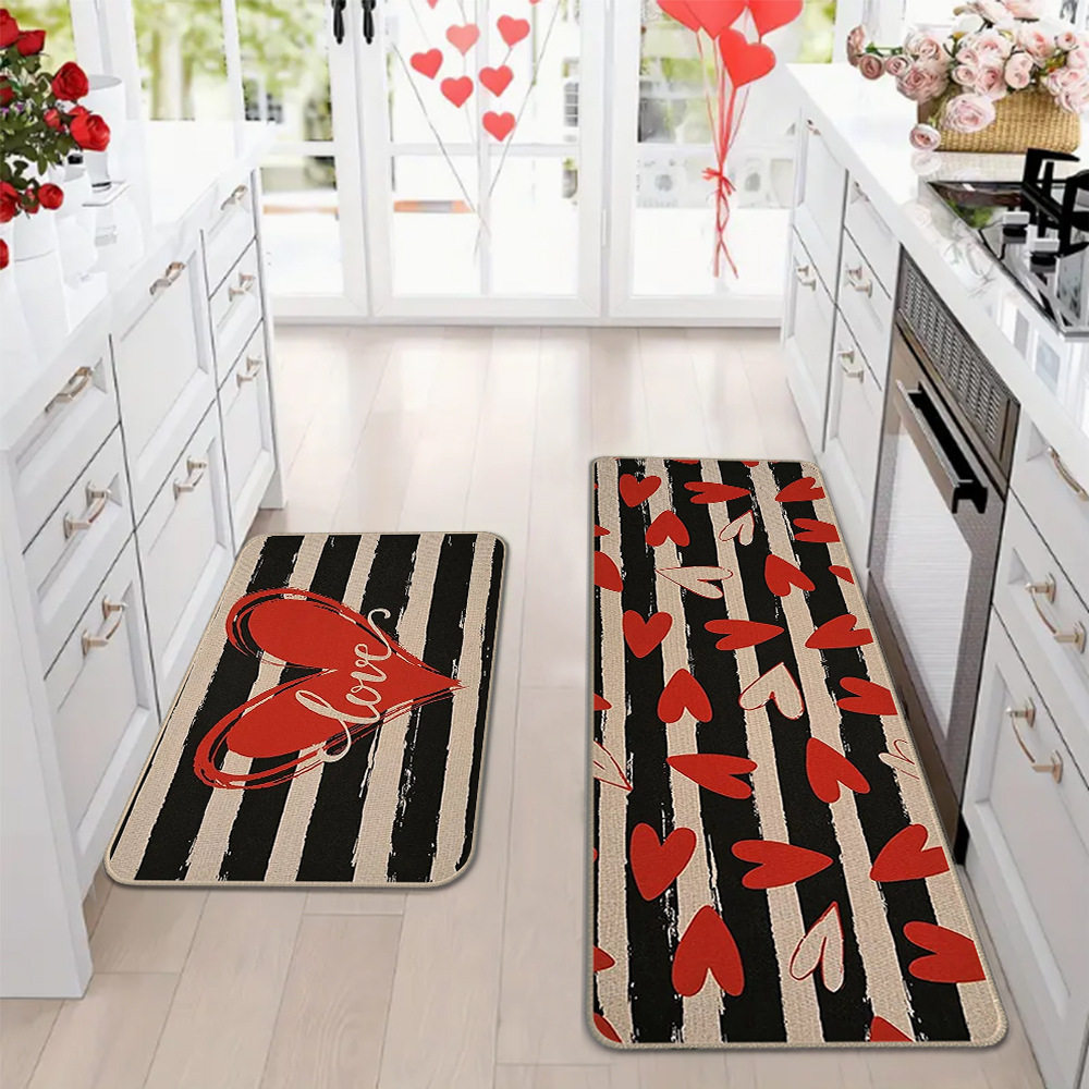 Amazon día de San Valentín alfombra de piso de cocina doméstica dos piezas conjuntos de alfombra de piso resistente a la suciedad y alfombra de puerta de entrada
