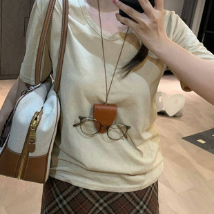Hanging Neck Magnetic Leather Glasses Bag Hanging Neck Card Holder Unisex Portable Long Chain Key Bag Sunglasses Storage Bag