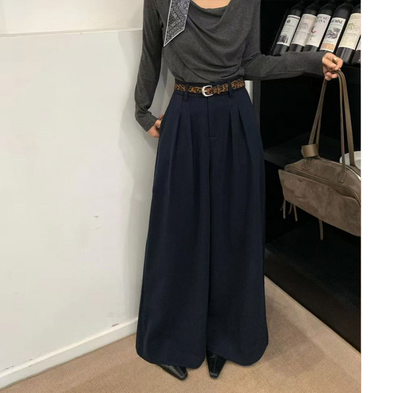 韩国东大门女装秋冬款高腰毛呢西装裤保暖舒适长裤加厚垂感阔腿裤|undefined