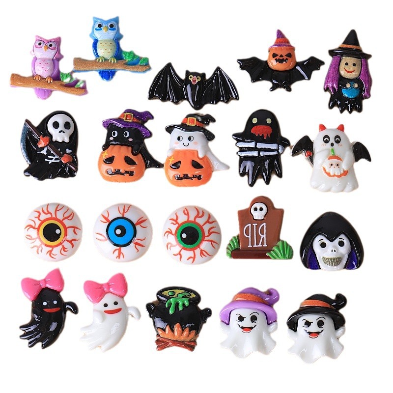 Accesorios de Halloween — calabaza, fantasma, murciélago y ojo en resina, material DIY artesanal para decoraciones