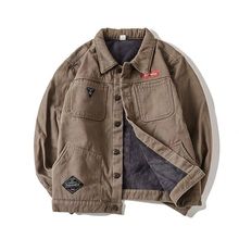 加绒加厚牛仔外套男秋冬季新款羊羔绒男式休闲夹克保暖棉衣加大码