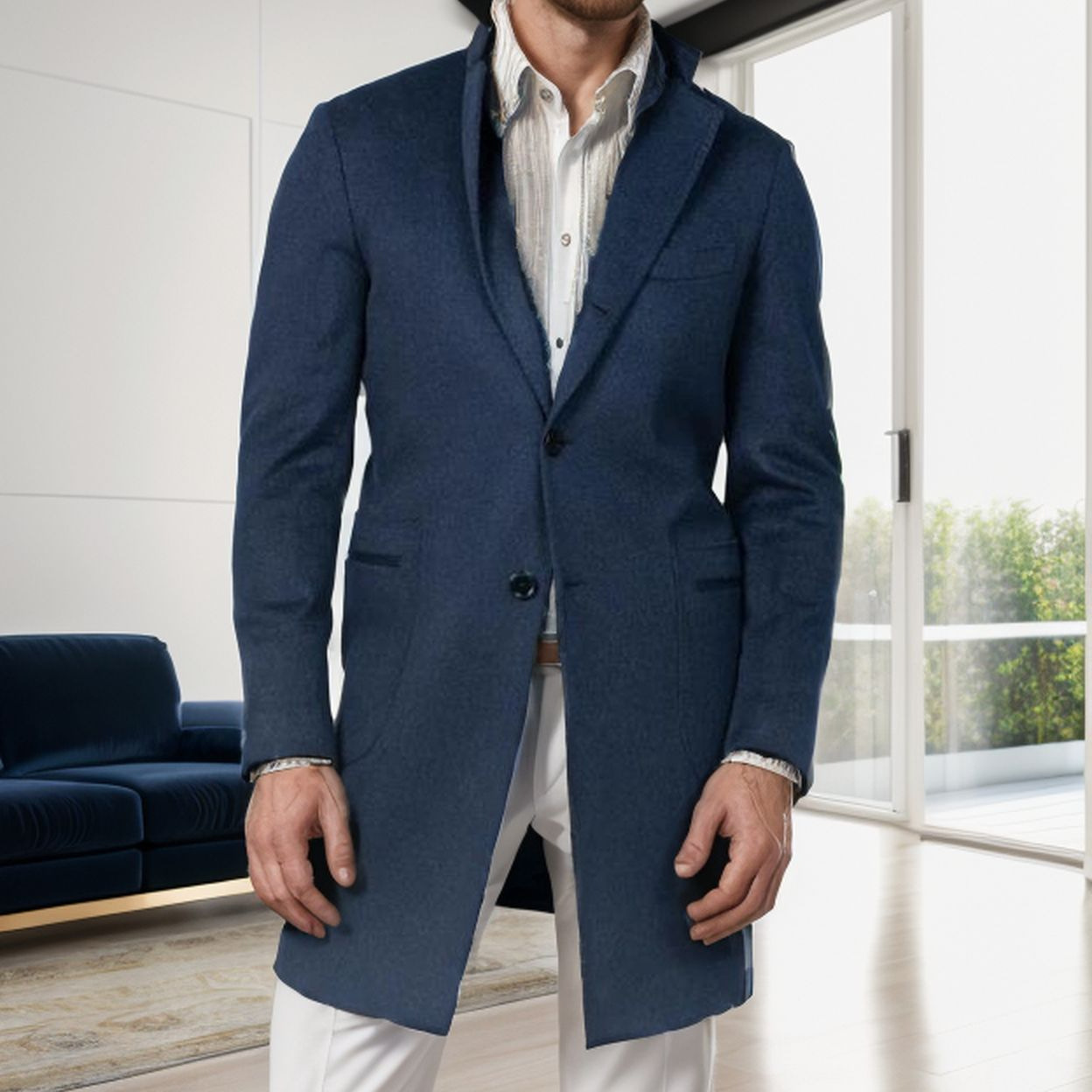 Men's autumn and winter British style medium single breasted long sleeved woolen coat, men's_voghion.com